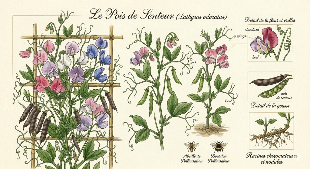 Découvrir le pois de senteur, son mode de culture, ses bienfaits pour la&nbsp;biodiversité.